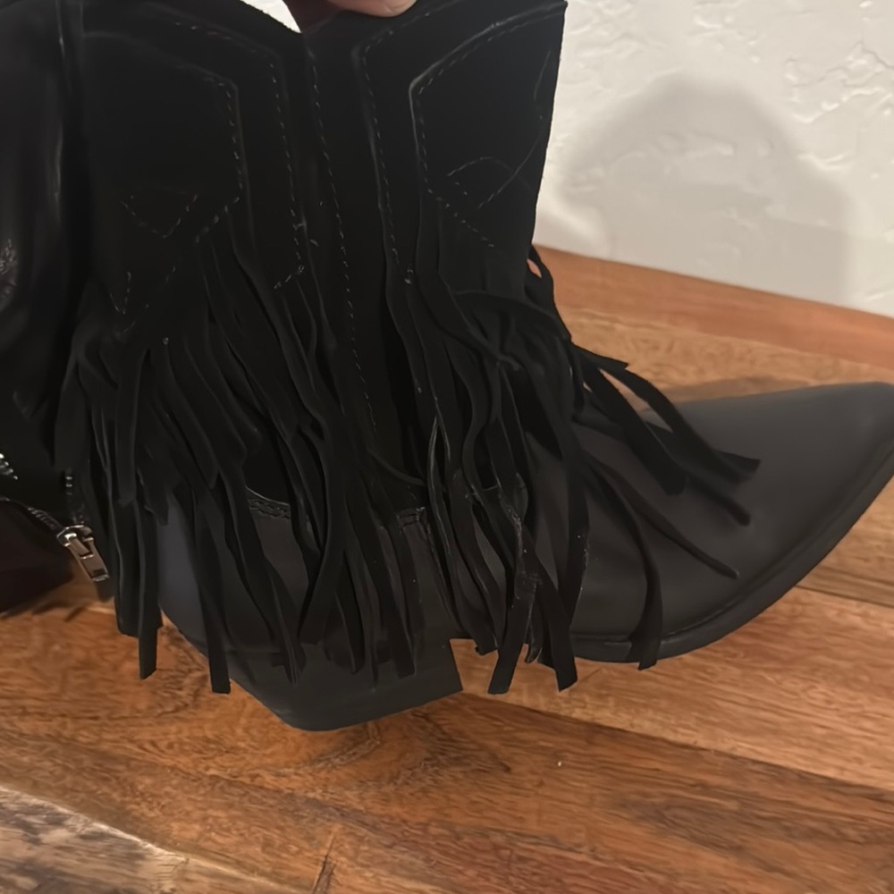 Free People Black Suede Fringe Ankle Boots